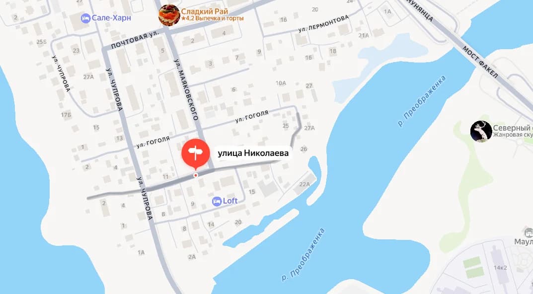 Улица Николаева на карте Салехарда