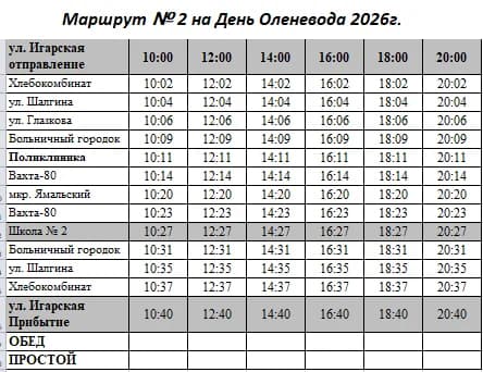 Расписание маршрута № 2
