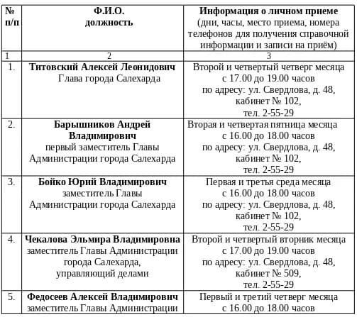 График личных приемов